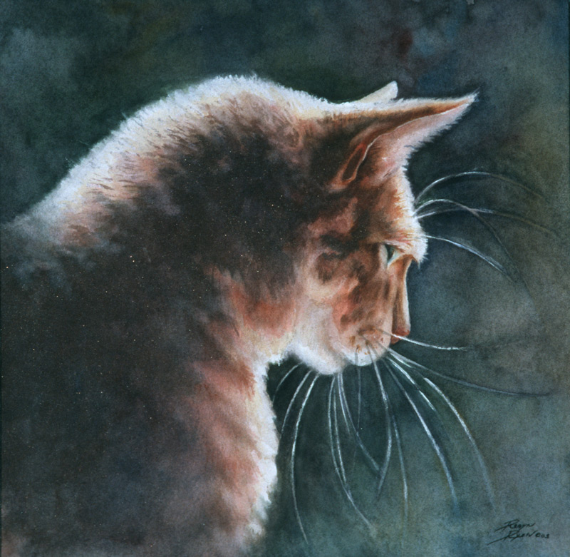 Watercolor painting of backlit cat