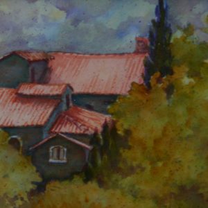 Watercolor of Italian Villa Roof from distance
