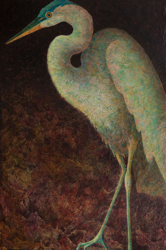 VA Artist Robyn Ryan Acrylic Layers Painting of Great Blue Heron