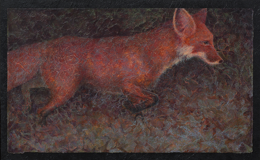 Running for Cover - Acrylic Layers fox painting by VA artist Robyn Ryan