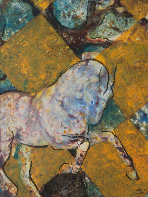 "Equine Muse - Checkerboard Gallop" 12" x 9" Mixed Media by Artist Robyn