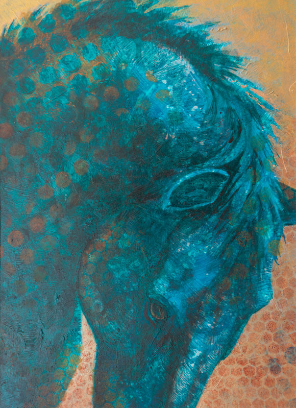 "Equine Muse - Blue Arch" 12" x 9" Mixed Media by Artist Robyn