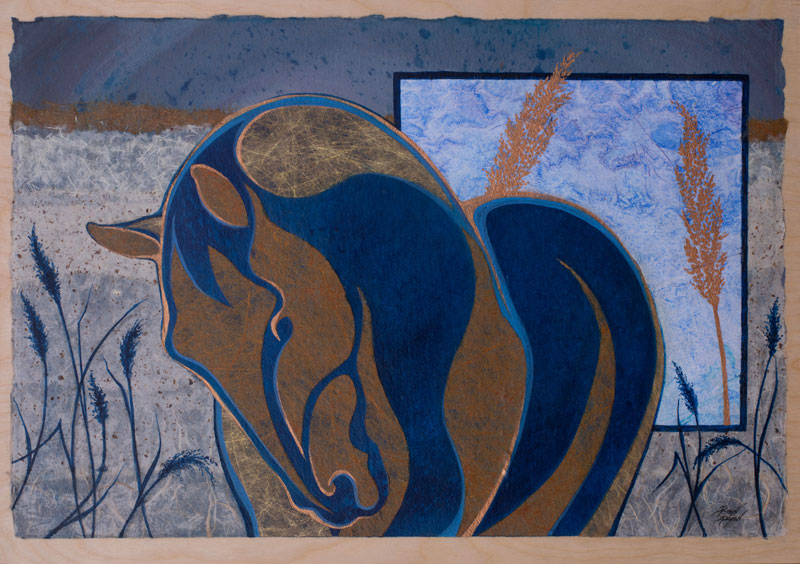 Mixed Media Collage of Horse and Grasses by Artist Robyn Ryan