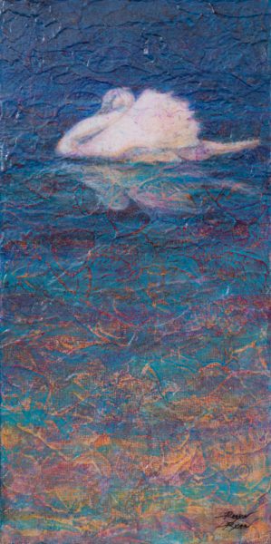 "Swan Lake V" 12" x 6" Acrylic Layers Painting by Artist Robyn Ryan