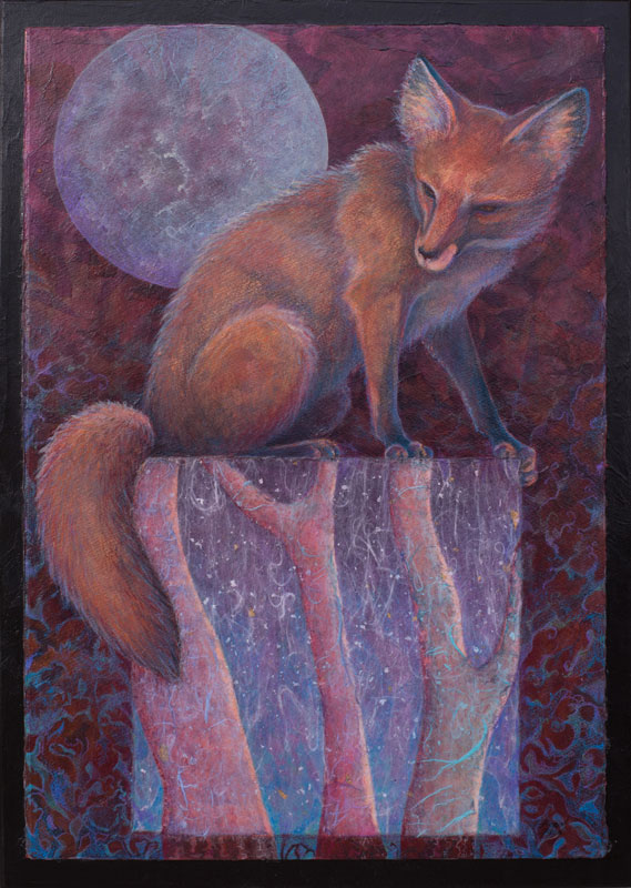 Mixed Media Collage Red Fox by Artist Robyn Ryan