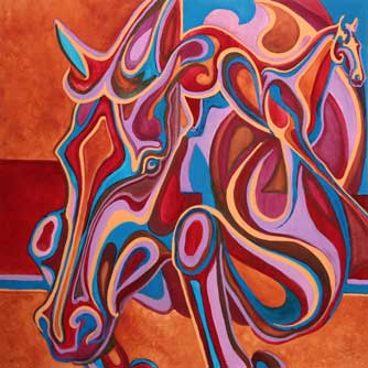 VA Artist Robyn Ryan's Equine Shapes In and Out XI watermedia painting