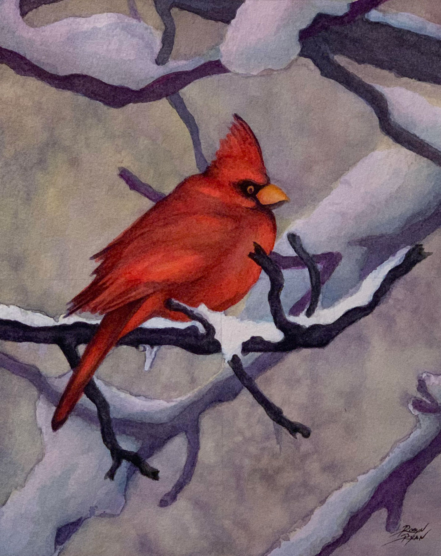 Robyn Ryan's Cardinal in Snow Watercolor