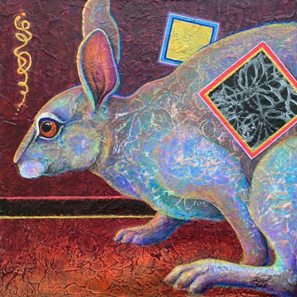 Mixed Media Collage Rabbit and surreal boxes