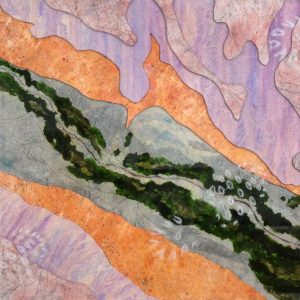 Robyn Ryan Virginia Artist Mixed Media painting of Frijoles Canyon Topography with superimposed footprints at Bandelier National Monument New Mexico Landscape Impressions