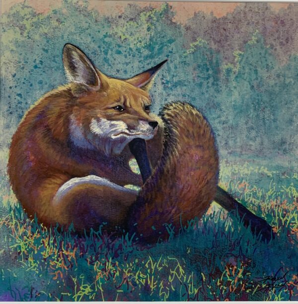 Original Mixed Media red fox painting by Virginia Artist Robyn Ryan