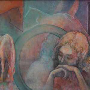 Watercolor and charcoal of girl reflecting on horses, by Virginia Artist Robyn Ryan
