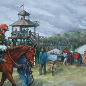 Watercolor of paddock scene at Virginia Gold Cup races, by Virginia Artist Robyn Ryan